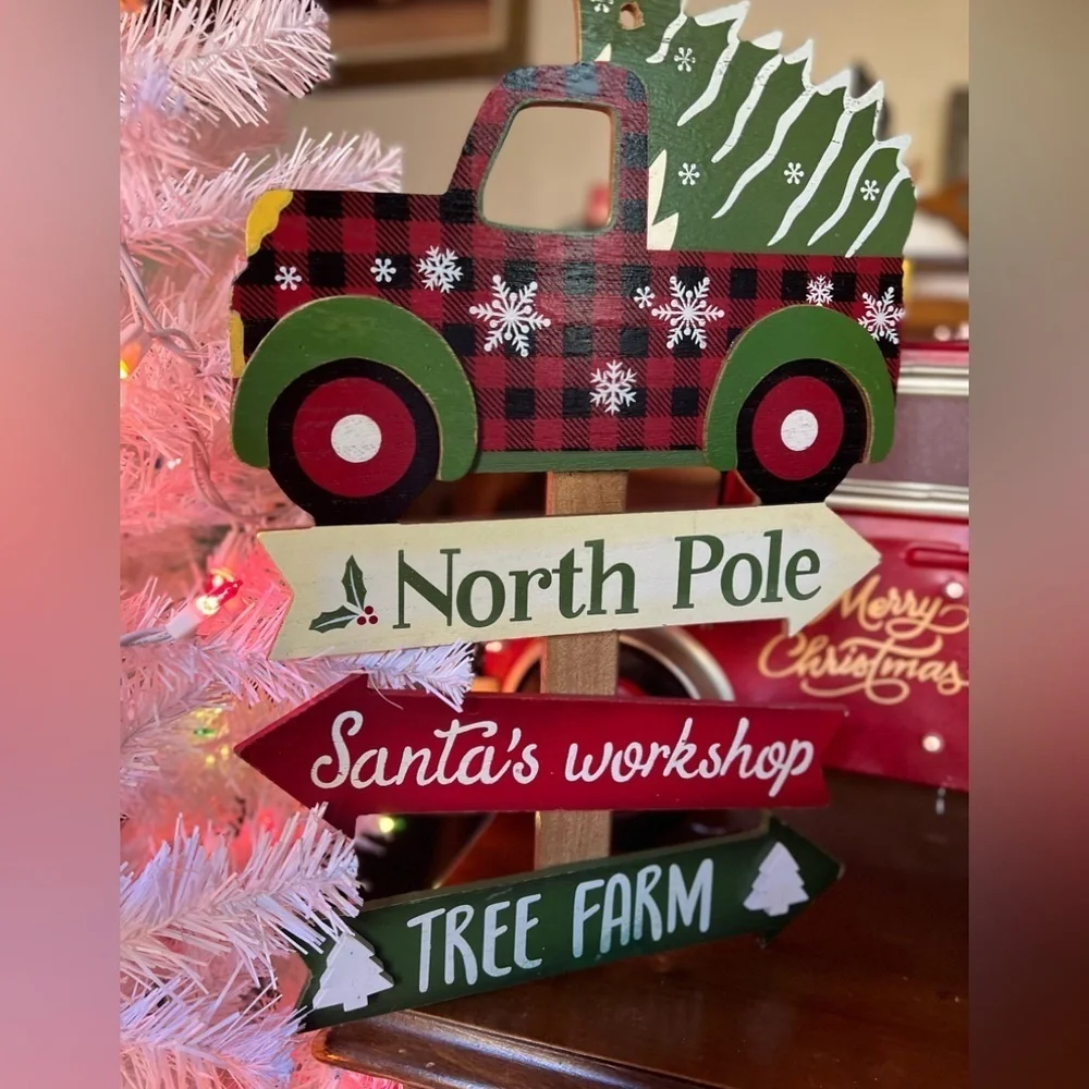 Red Truck Santa's Workshop North Pole Wooden Wall Decor